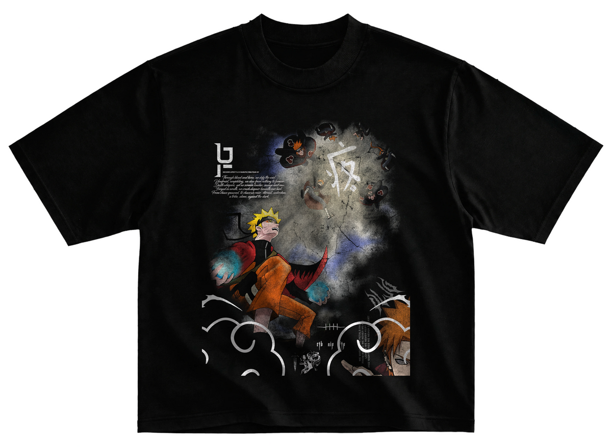 Playera naruto vs pain streetwear gym corte oversize 100% algodón