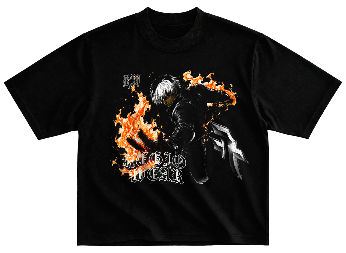 Playera K' KOF 97 estilo streetwear vintage desgastado tee