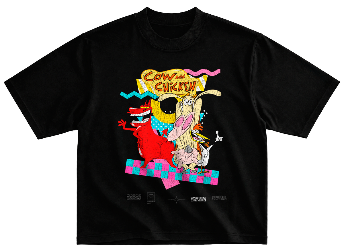 Playera La Vaca y el Pollito estilo vintage desgastado 90's cartoons t2