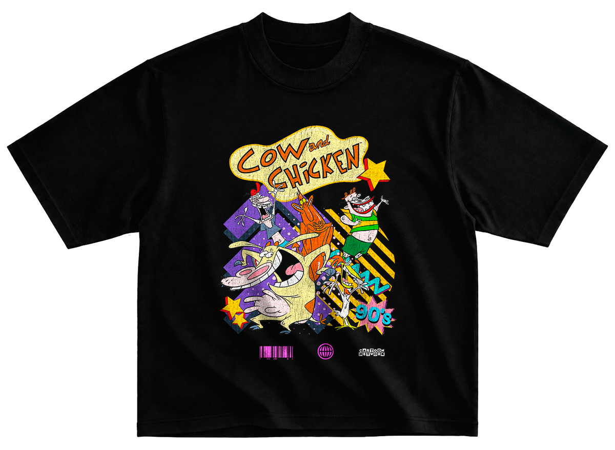 Playera La Vaca y el Pollito estilo vintage desgastado 90's cartoons t16