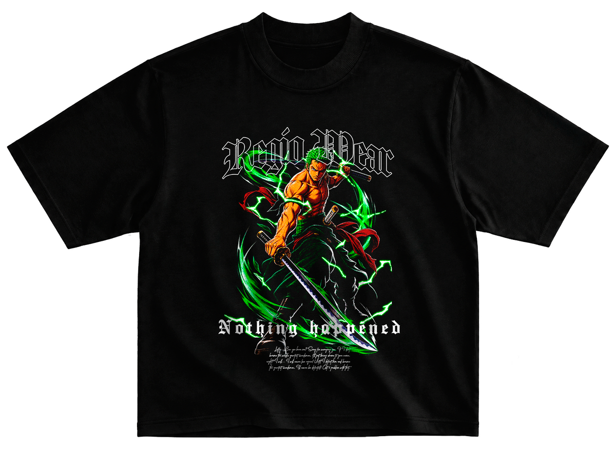 Playera Roronoa Zoro estilo streetwear vintage desgastado tee